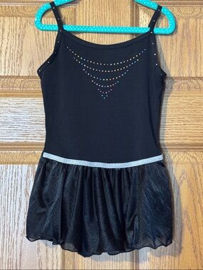 Black Girls' Sparkle Dance Dress with Rhinestone Accent